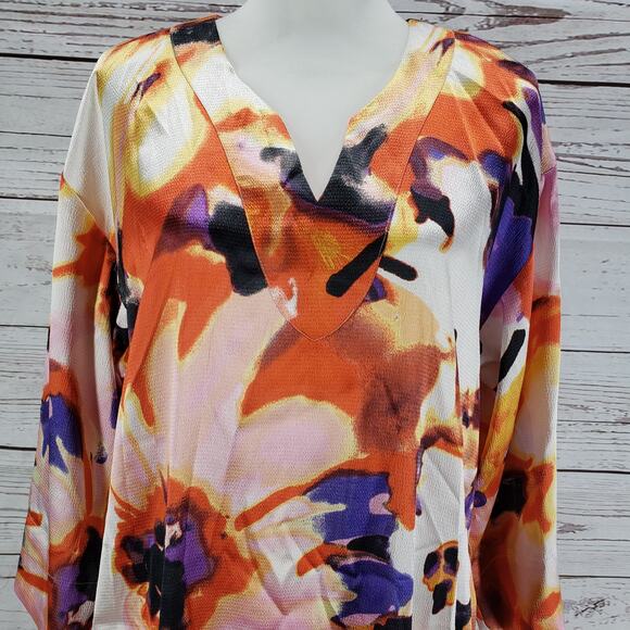 Natori Women's Satin Watercolor Pansy Pockets Night Shirt Dress Size Small - Picture 4 of 15